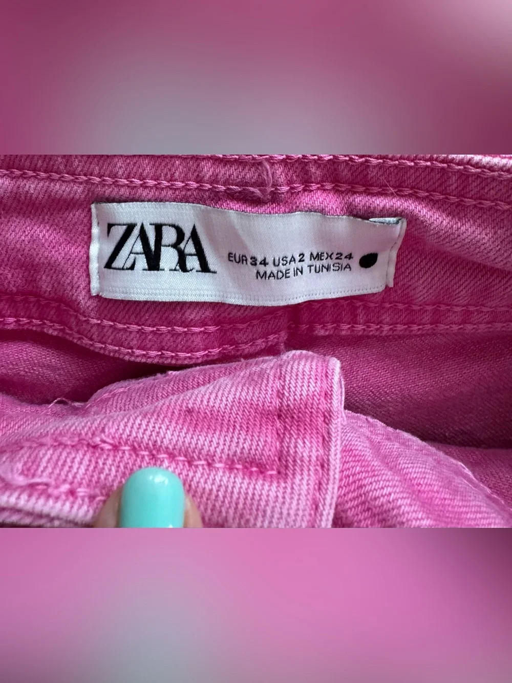 Zara Women’s Viral High Rise Wide Leg Pink Jeans - Size 2/24” Waist - Picture 4 of 4